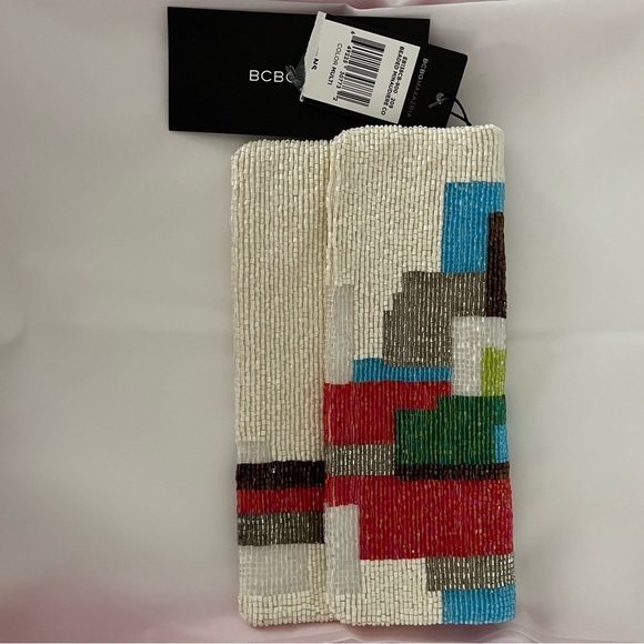 BCBG Maxazria Multicolour Beaded Clutch Purse Handbag, Ivory & Colors, NWT - Picture 3 of 16